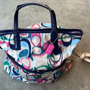 Vintage Coach Blue and Pink Patterned Women’s Blue Pink Large Long Shoulder Bag